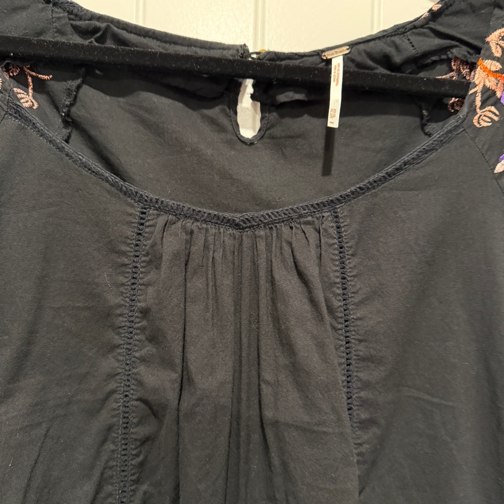 Free People Boho Black Floral Embroidered Off Shoulder Dress - Picture 10 of 12
